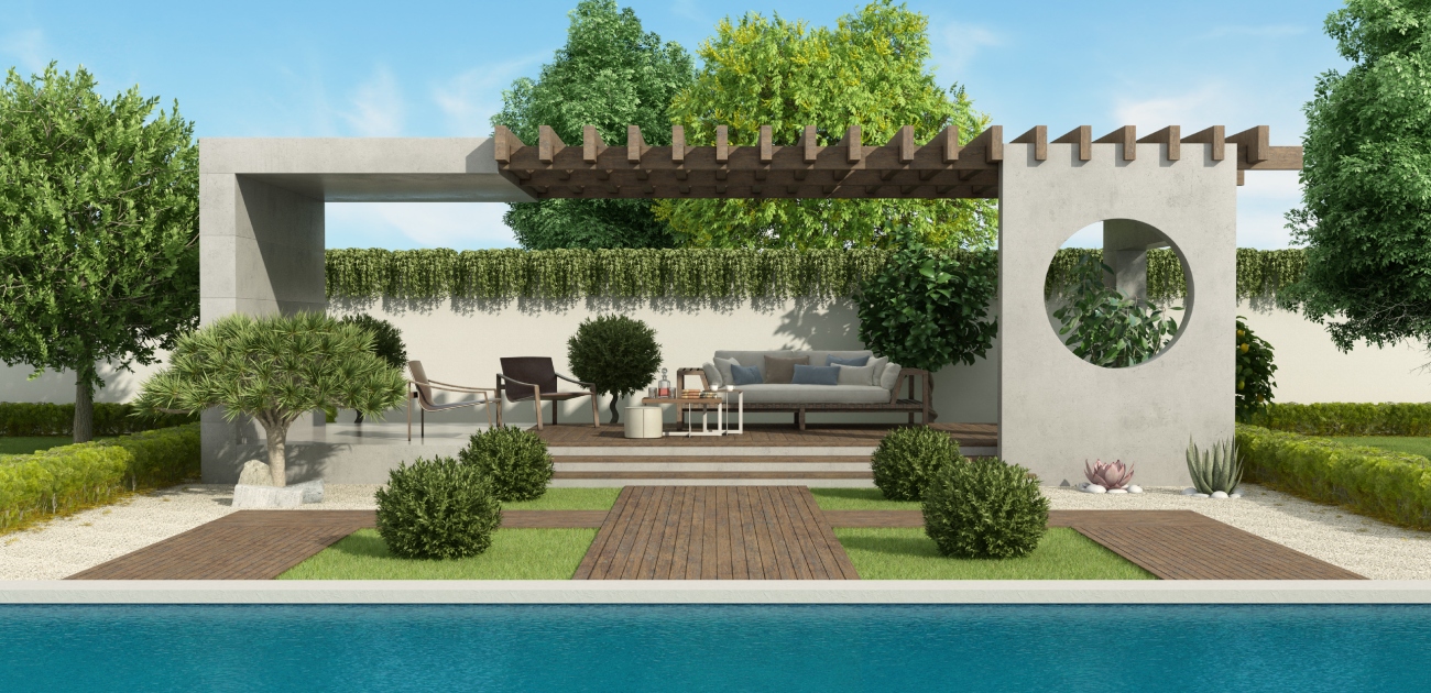 تصميم حديقة منزلية مستطيلة